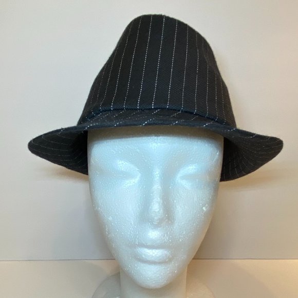 Unisex Black Fedora Hat White Thin Stripes - Picture 2 of 6